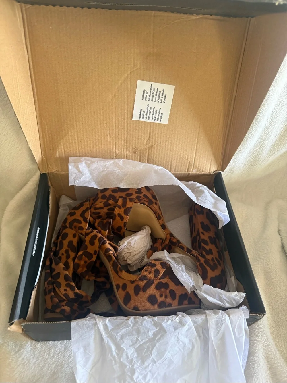 Fashion Nova Leopard Print Wrap Platform Heels - Brown
